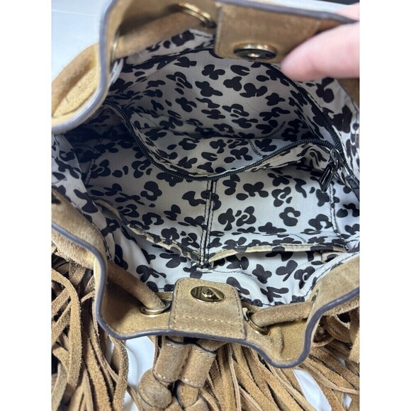 Rebecca Minkoff Fiona Mini Bucket Bag Tan Brown Suede Fringe Crossbody - Picture 9 of 16